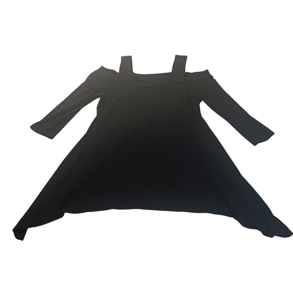 Clara Sun Woo Tops - Ciara Sun Woo Cold Shoulder Tunic Top Made USA Stretch Knit Minimalist